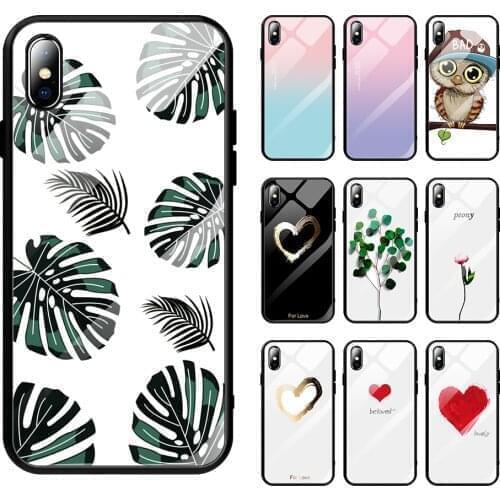 Instagram Stylish Heart Leaves Glass Phone Case For iPhone11 XR Xsmax 78plus 6s SE2020 7/8 X/XS Shell Body Protection Cover