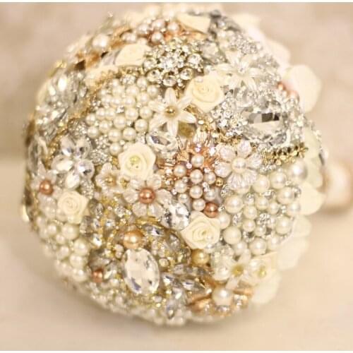 Champagne Floral Bridal brooch bouquet crystal Pearl flowers Wedding Bouquet custom made Bride 's bouquets