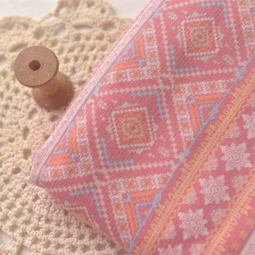 Pink Ethnic Strip Style Sticky Fiber Rayon Cloth, Tops, Dresses, Air-conditioning Quilts Diy Fabrics