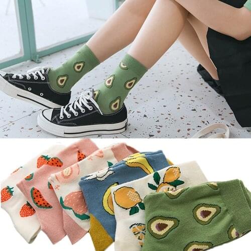 Womens Socks Fashion Casual Women Socks Cartoon Fruit Sock Watermelon Lemon Strawberry Avocado Banana Cotton Woman Socks