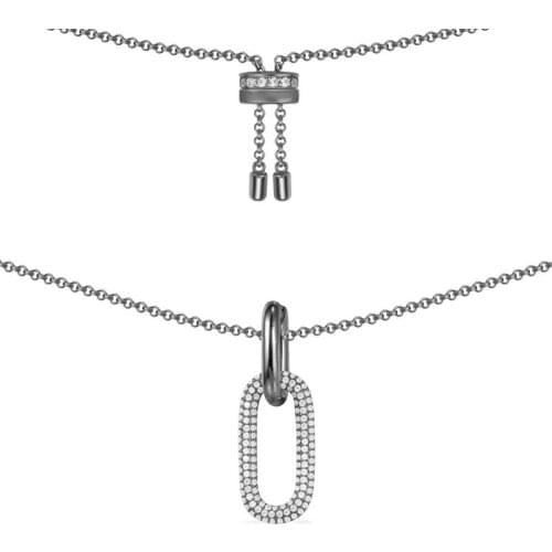 SLJELY Fashion Real 925 Sterling Silver Dark Grey Chain Link Adjustable Necklace Micro AAA Zirconia Women Fine Brand Jewelry