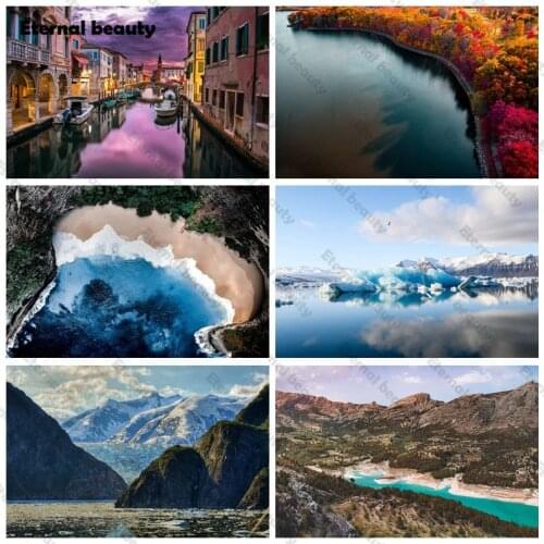 Scenic Diamond Painting Diy 5D Full Drill Diamond Embroidery Mosaic Landscape Wall Art Lofty Mountains Lake Pictures Home Decor