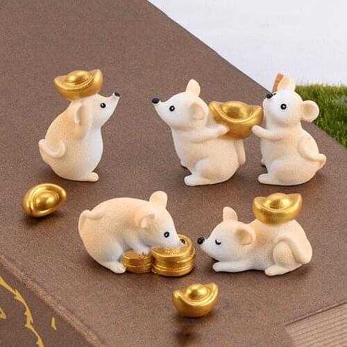 ZOCDOU 1 Piece Yellow Cute Yuanbao Golden Coin Mouse Ornaments Rich Mice Small Statue Little Figurine Crafts Animal Decoration