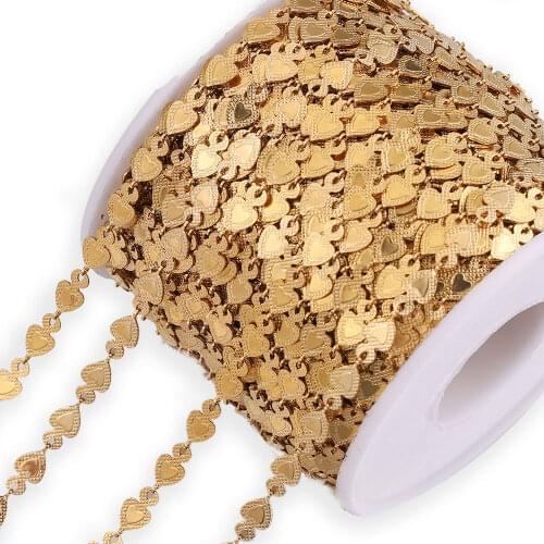 2Meter Width 5mm Filled Gold Heart Curb Chain Roll Stainless Steel Chains for DIY Necklace Jewelry Making Supplies Wholesale