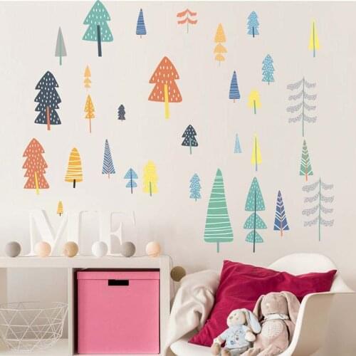 Nordic Style Forest Tree Color Wall Decals Woodland Tree Vinyl Art Wall Stickers For Kids Room Decoration Modern Wall Decor