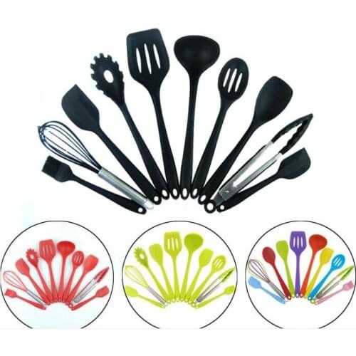 10pcs/lot Kitchen Cookware Set Nonstick Silicone Spatula Spoon Oil Brush BBQ Clip Kitchen Utensils DIY Baking Tools XB 023