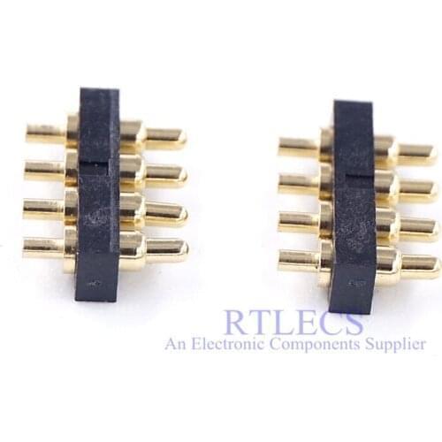 10pcs Spring loaded pogo pin connector 4 Pin Pitch 2.0 mm Through Holes PCB Height 4.5mm Single Row Strip Gold Plated
