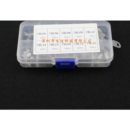 100pcs 10 specifications × 10pcs 78L05/12/24 - 79L05/15 three-terminal regulator transistor mixed box
