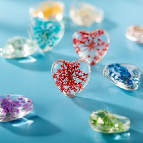 20#5pcs No-Hook Hart shape Real Dried Flower with Glass Bead wholesale For DIY Necklace Jewelry Making Beads #8296