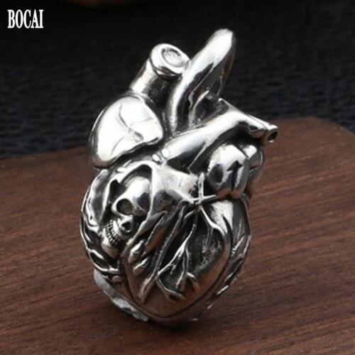 2020 real s925 pure silver jewelry creative personality skull heart pendant for man Thai silver retro wild men and women pendant