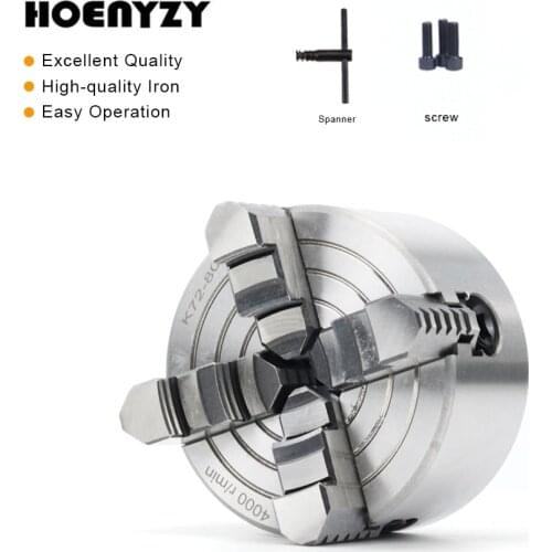 4-Jaw K72-80/100/125 mm Self-Centering Linkage Lathe Chuck with Wrench for CNC Rounter Engraving Milling