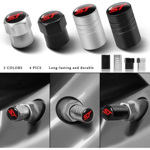 4PCS Aluminum ST Badge Car Tire Valve Caps Wheel Tire Stem Air Cap Airtight Covers for Ford Fiesta Mondeo Fusion Mustang Focus