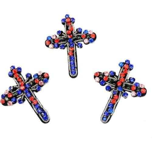 4pcs/lot Luxury Handmade Diamond Cross Embroidery Patches New Clothing Handbag Biker Decoration Accessories DIY Craft Gifts