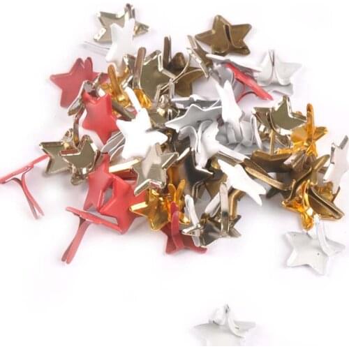 50pcs 13mm Mixed Pastel Red Star Brad Embellishments For Scrapbook Fastener Brads DIY Metal Crafts Accessories Shoes Decor c2108