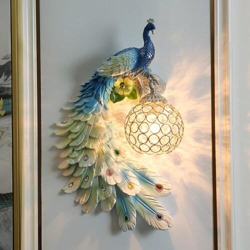 American Peacock Wall Lamp Living Room Bedroom Resin Wall Light Bar Aisle Stair led Lighting Creative TV Wall Decorations Lights
