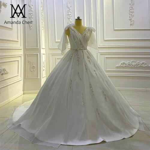 Abiti da sposa Cap Sleeve Glitter Satin Wedding Dress