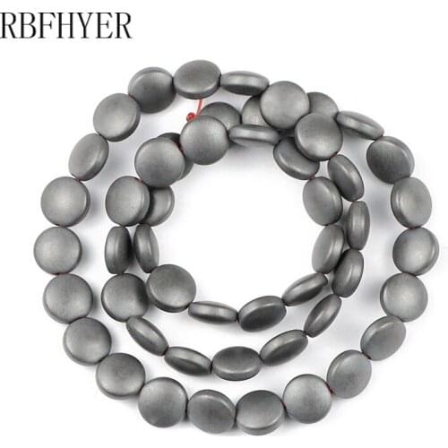 RBFHYER Matte Black Hematite Beads 4 6 8 10mm Coin Spacers Beads flat round Loose beads for Jewelry bracelet Necklace making DIY