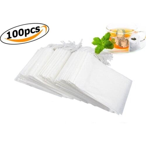 Tea Filter Bags Disposable Drawstring Seal Filter Tea Bags Natural Infuser Drawstring Empty Bag (100pcs)