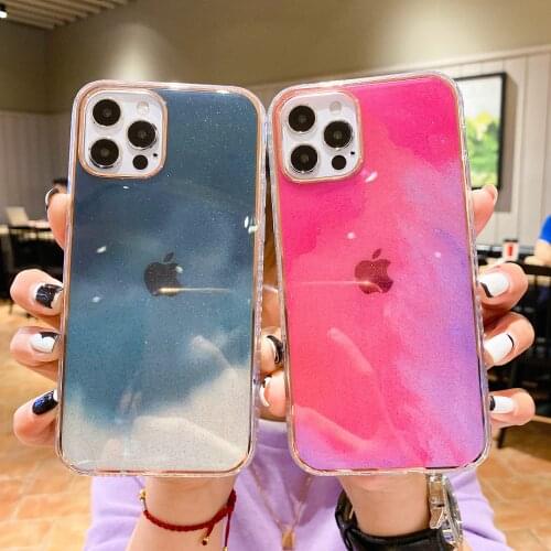 For iphone 12 Cases Glitter powder Plating Frame Oil Painting Gradient Phone Case for iPhone 11 Pro Max 7 8 Plus X XR XS Cover