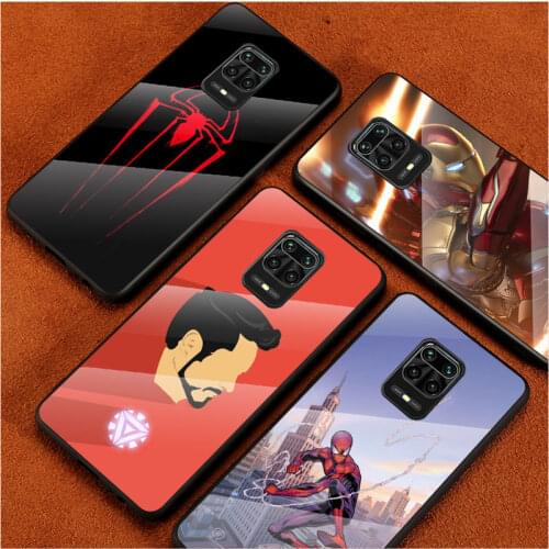 Marvel Iron Spider Cartoon For Xiaomi Redmi Note 10 10S 9T 9S 9 8T 8 7 Phone Case Tempered Glass Hot New Shell Luxury Cove