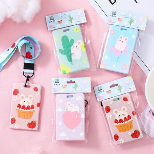 Cute campus style ID Credit Bank Card Holder Students Bus Card Case Lanyard Hanging neck Visit Door Identity Badge Cards Cover