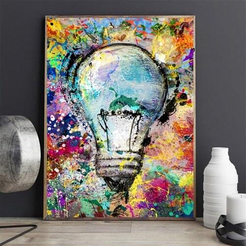 Light Bulb Graffiti Wall Art Canvas Painting Posters Prints Abstract Street Wall Pictures for Living Room Restaurant Decoration