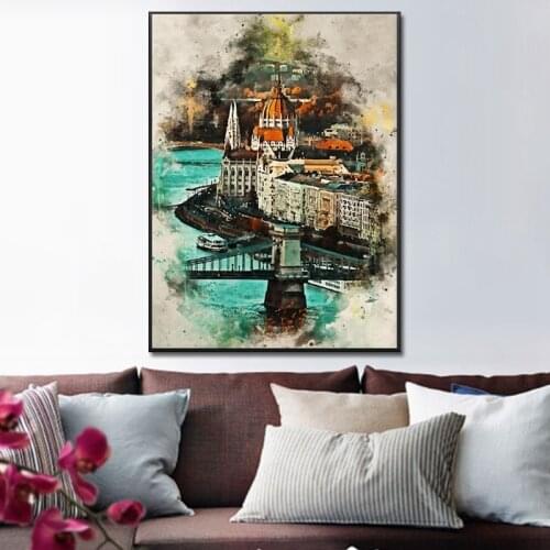 Budapest painting on watercolor canvas wall art picture print home decoration wall poster interior decoration painting