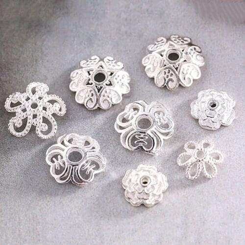 925 Sterling Silver Color Beads Caps 3x8/2x10/3x10mm Fillagree Caps Necklace Bracelets Connector DIY Beads For Jewelry Making