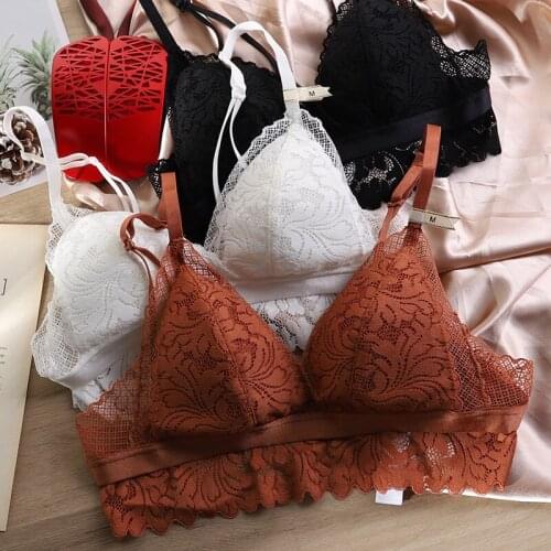 Thin section no steel ring girl underwear set female small chest sexy lace two-breasted triangle cup beautiful back bra set
