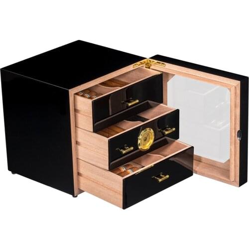 35 Count Black Wood Humidor Cigar Box Portable Storage Container Case With Humidifier Hygrometer Cigar Humidor for Smoking