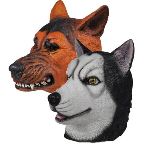 Reneecho Latex Dog Head Mask Husky Dog Face Mask Kennel Club Dog Mask Halloween Mask Costume