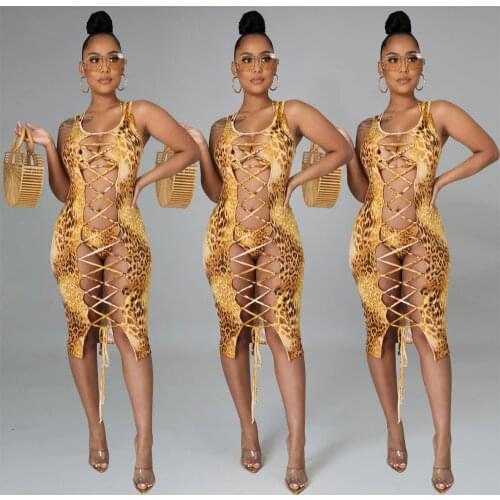 2021 Summer 3pcs Bikini Set + Bandage Lace Up Beachwear Dress Leopard Print Swim Dress Sexy Bathing Suit Girls Bikini Beach Wear