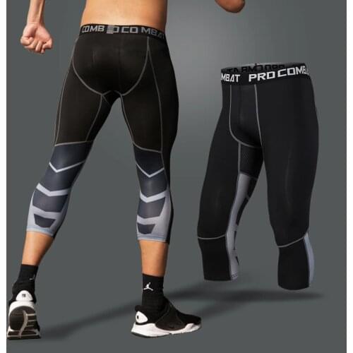 Mens Sports 3/4 Cropped Pants Gym Running Leggings Male Joggings Elastic Compressions Sweatpant Basketball Training pant