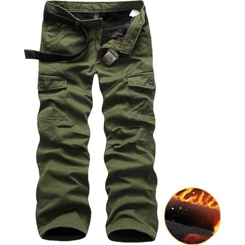 Mens Winter Fleece Warm Cargo Pant Men Joggers Pants Windbreaker Overalls Men Cotton Loose Baggy Joger Military Tactical Pants