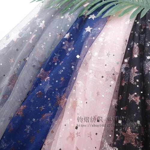Pink Bronzed Stars Points Soft Mesh Lace Fabric For Girls' Tulle Dress Wedding Christmas Sewing Decorative Glitter Mesh Fabric