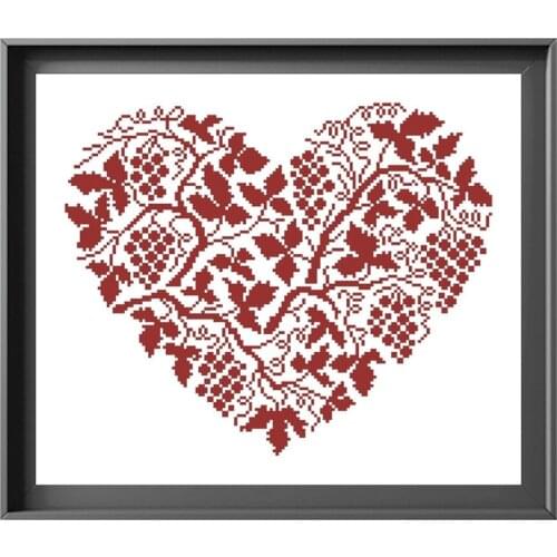 Grape heart cross stitch kit single color aida fabric 18ct 14ct 11ct unprint canvas cotton thread cross stitch kits for adults