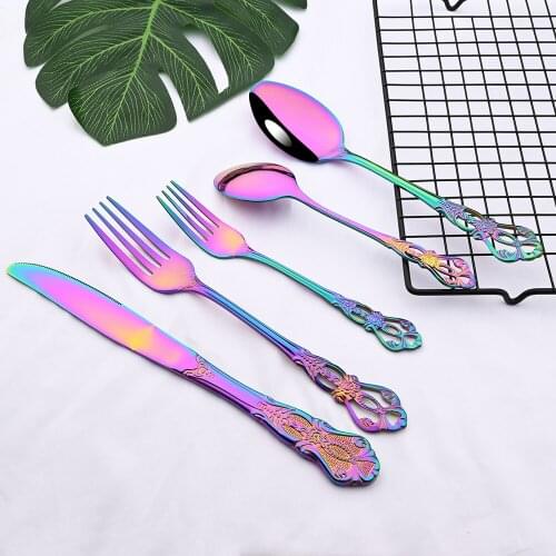 Colorful 30Pcs Royal Dinnerware Cutlery Set Gold Knife Fork Spoon Flatware Stainless Steel Kitchen Tableware Silverware Set