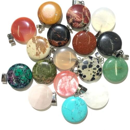 Natural Stone Round Shape Crystal Agates Pendants Lucky Stone Pendant for Jewelry Making Diy necklace accessories size19mm