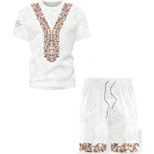 2021 Summer New Mens Sets Harajuku O-neck Print T-Shirt Chic Sports Shorts Sportswear Casual Sweatshirt Plus Size Tshirt S-5XL