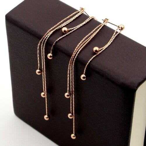 Wholesale Fashion Festival Chain Steel Ball Rose Gold Tassel Earrings Long Beads Earrings Women Jewelry Free To Send E306