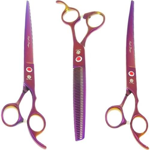 Purple Dragon 8 inch Professional Pet Trimming Scissors Animal Straight Curved Cutting Thinning Shears Dog Grooming Tool B0045B
