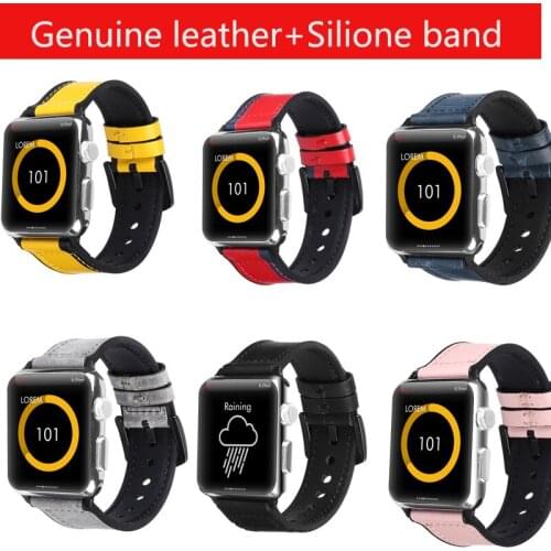 Hot Genuine Leather mix silicone bracelet for apple watch series 6 band 4 SE 44mm 40 for iwatch 5 wrist strap 3 2 1 38 42mm