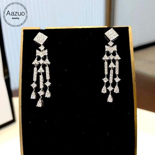Aazuo 18K original White Gold Real Diamond 1.7ct Full drill Stud Earring Upscale Trendy Classic Party Fine Jewelry Hot Sell