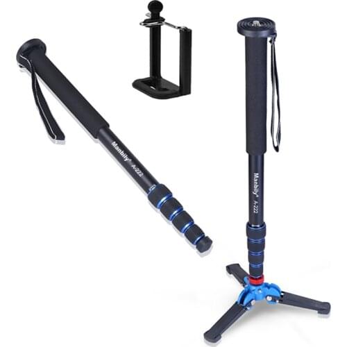 Manbily A-222 +M-1 Walking Stick Base Tripod 1650mm Alumninum Camera Unipod Monopod Flip Lock w/3 Legs Base Tripod For DSLR DV