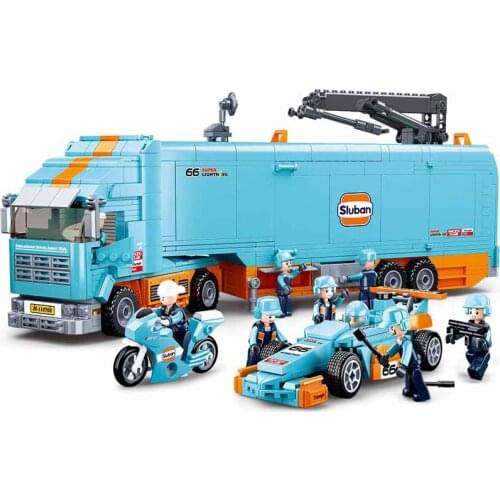 SLUBAN City F1 Formula FIA Aurora Transporter Racing Car Vehicle Building Blocks Set Racer Bricks Classic Model Toys For Kids