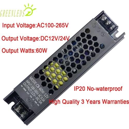 LED Light box power supply 60w Output DC12V or 24V Input Voltage 100-265V Pure Copper Mute with High Qualtiy 3 Years Warranties