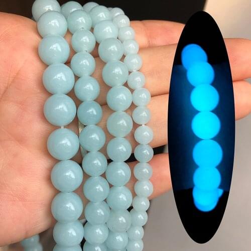 Natural Stone Amazonite Color Luminous Beads Glow In The Dark Blue Loose Spacer Beads for Jewelry Making Diy Bracelet 6/8/10mm