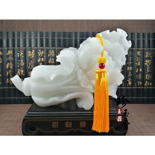 TOP GOOD office home FENG SHUI Talisman Protection Money Drawing BAICAI white jade Sculpture ART statue $1000--27CM