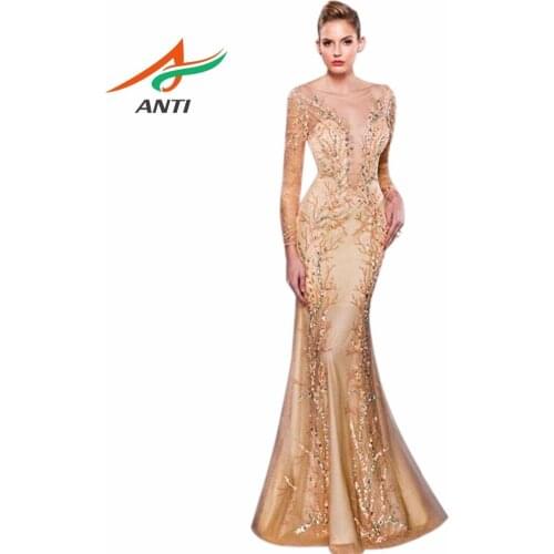 ANTI 2018 Luxury New Design Evening Dress Long Sleeve See Through Vestido De Festa Longo Formal Evening Party Gowns Custom Made