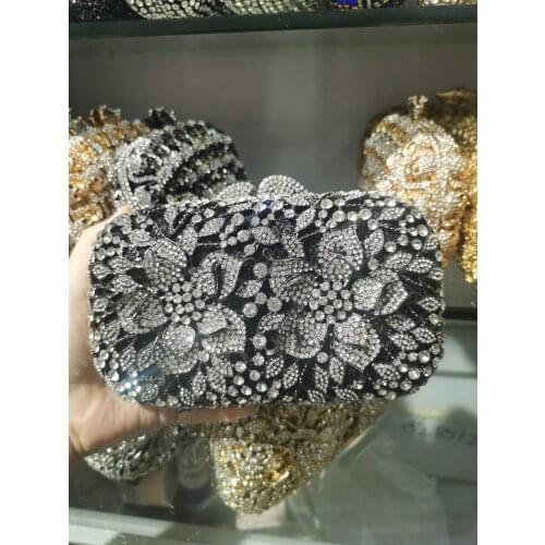 XIYUAN Champagne Flower Crystal Clutch Evening Bags Stones Purse Bag Women Formal Dinner Handbag Wedding Bridal Purses Handbags